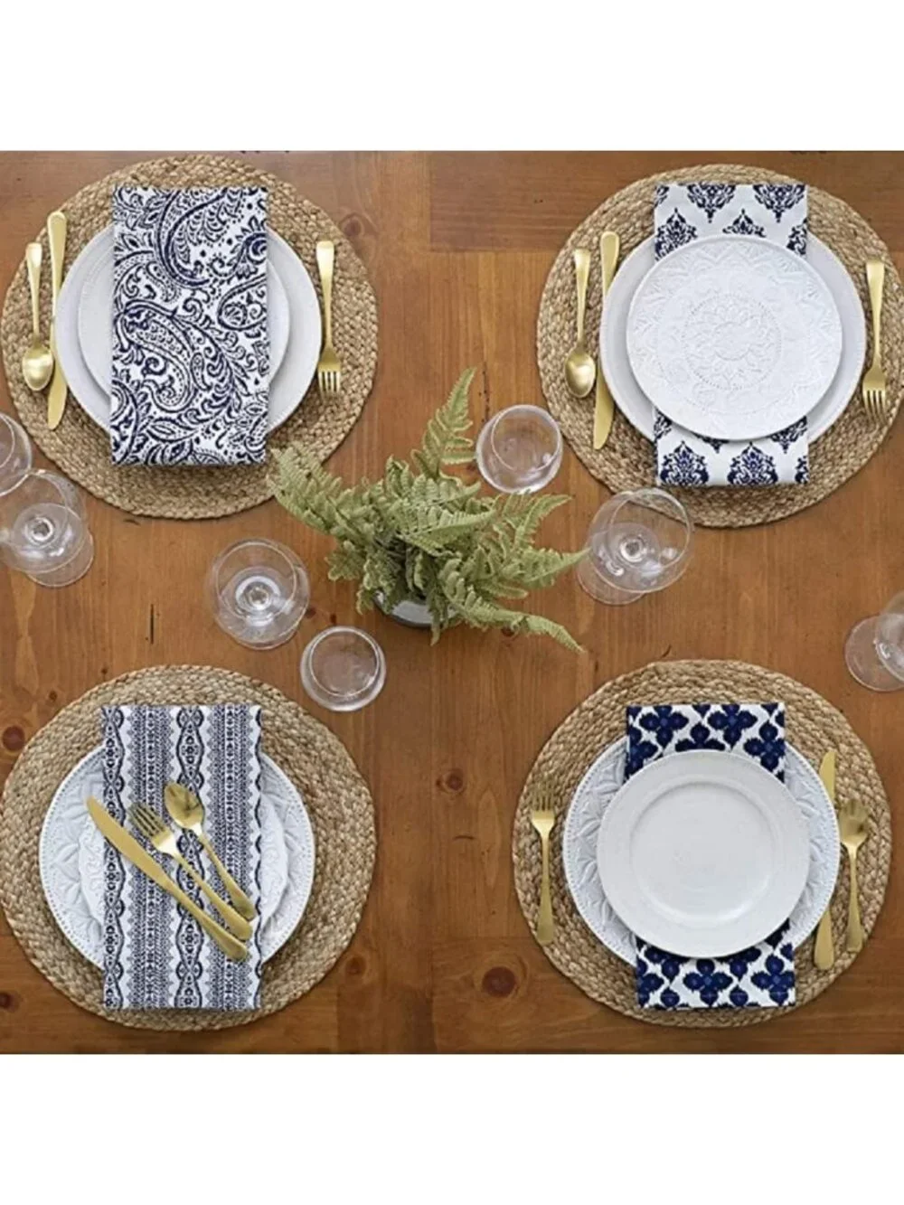 Set of 6 Natural Woven Round Placemats - 13.8” Non-Slip Braided Tablemats